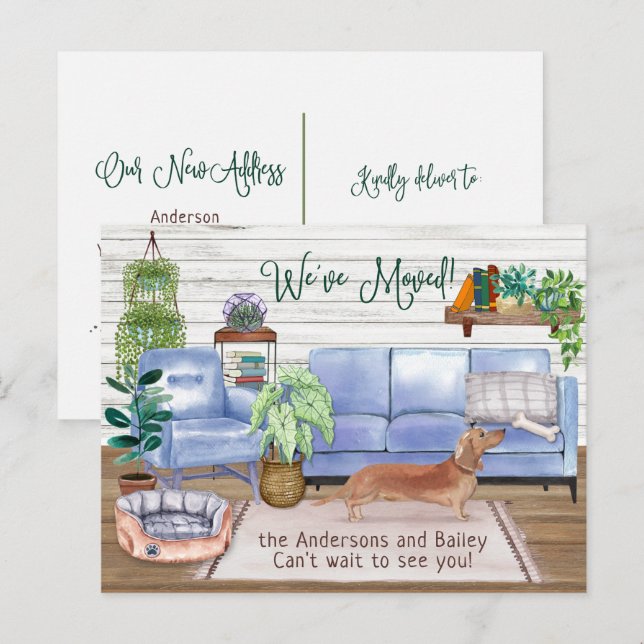 Cute Brown Dachshund Cozy New Home Moving      Announcement Postcard (Front/Back)