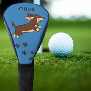 Cute Brown Dachshund Golf Paw Prints Blue with Nam Head Cover