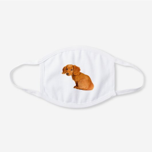 Cute Brown Dachshund Puppy Dog White Cotton Face Mask (Front)