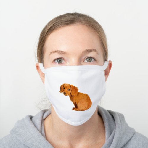 Cute Brown Dachshund Puppy Dog White Cotton Face Mask