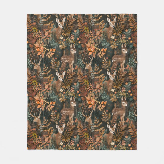 Cute brown deers pattern fleece blanket (Front)