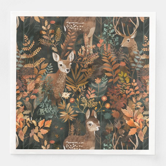 Cute brown deers pattern paper dinner napkins (Front)
