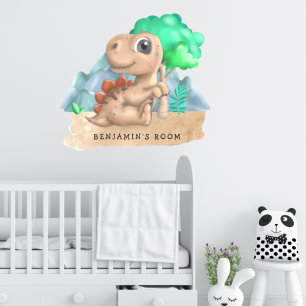 Cute Brown Dinosaur Name Nursery Decor  Wall Decal