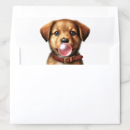 Cute Brown Dog Red Collar Blowing Bubbles Gum  Envelope Liner