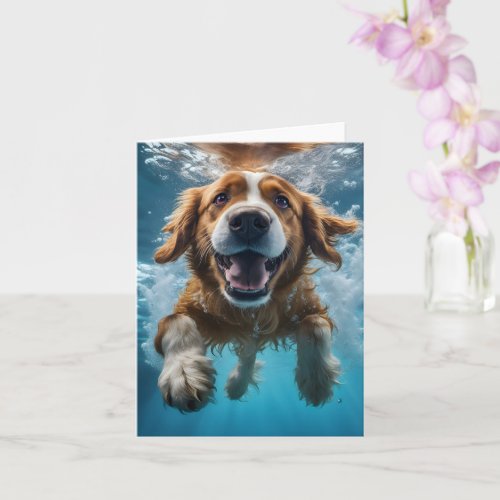 Cute Brown Dog Underwater Swimming Blank Greeting  Card