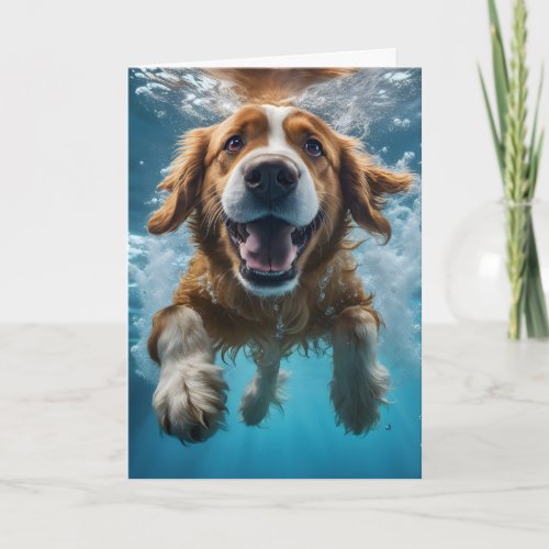 Cute Brown Dog Underwater Swimming Blue Water Card