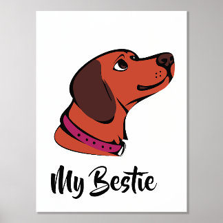 Cute Brown Dog Wall Art Print | “My Bestie” Handwr