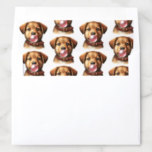 Cute Brown Dogs Red Collars Blowing Bubbles Gum  Envelope Liner