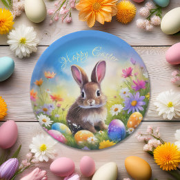 Cute Brown Easter Baby Bunny Paper Plates