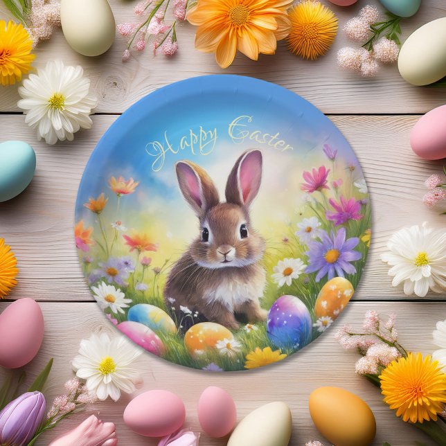 Cute Brown Easter Baby Bunny Paper Plates (Creator Uploaded)
