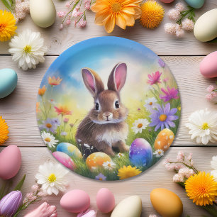 Cute Brown Easter Baby Bunny Paper Plates