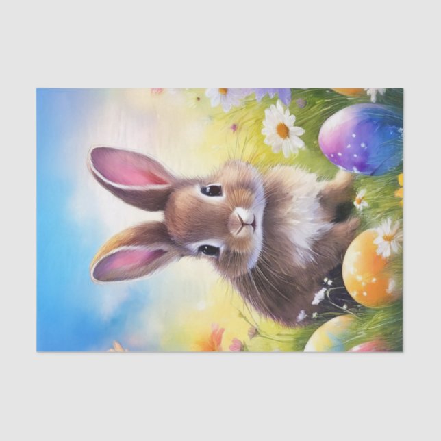 Cute Brown Easter Baby Bunny Tissue Paper (Front)