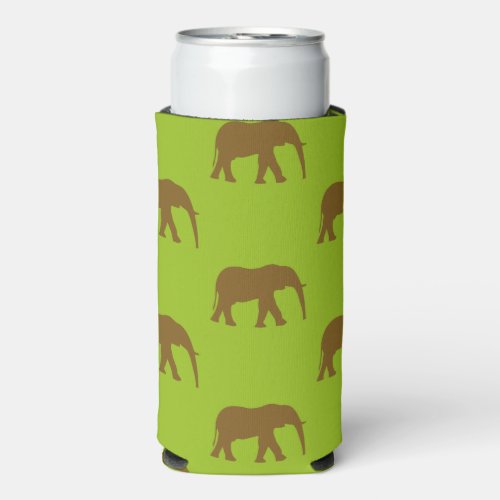 Cute brown elephant silhouettes green seltzer can cooler