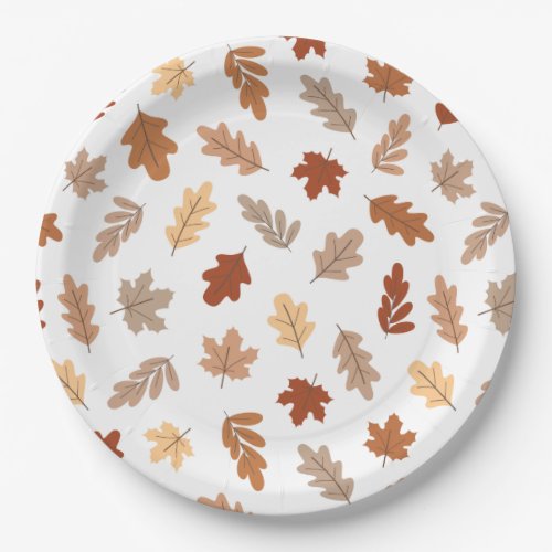Cute Brown Fall Leaves Pattern Paper Plates