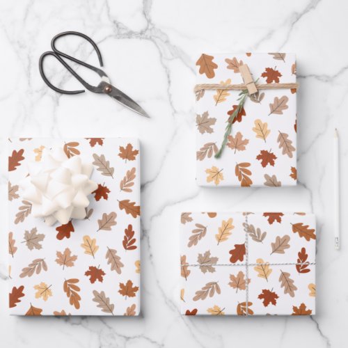 Cute Brown Fall Leaves Pattern Wrapping Paper Sheets