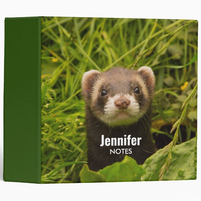 Cute Brown Ferret in the Grass 3 Ring Binder (Front/Spine)