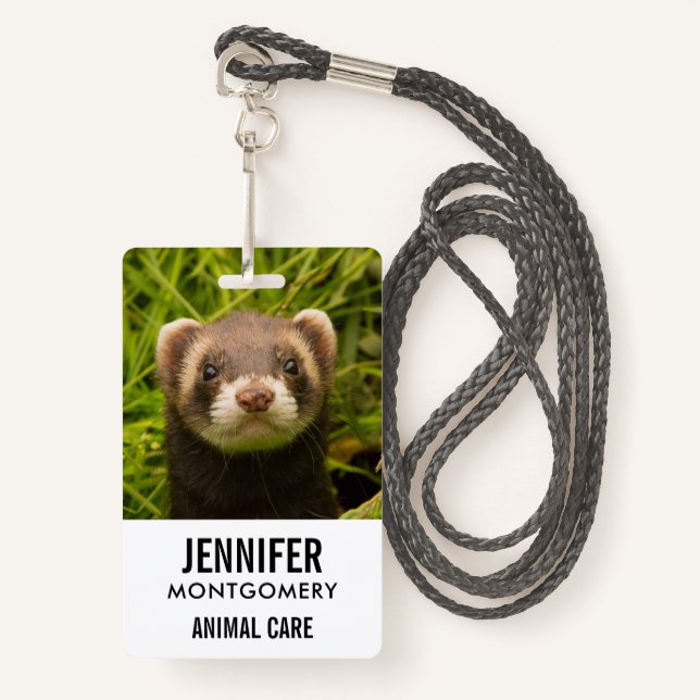 Cute Brown Ferret in the Grass Badge (Front with Lanyard)