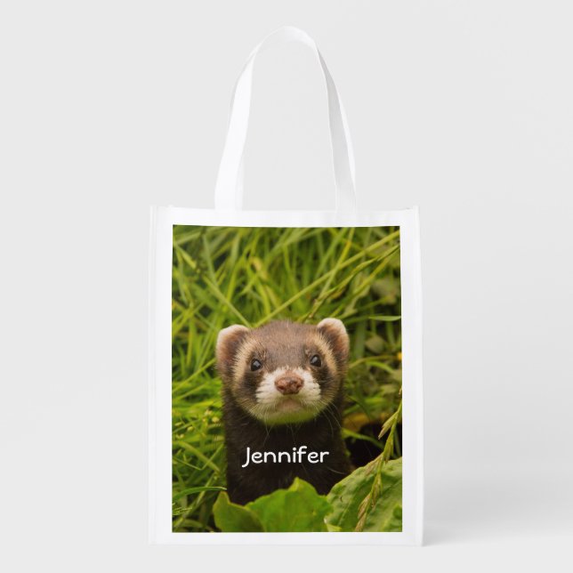 Cute Brown Ferret in the Grass Grocery Bag (Front)