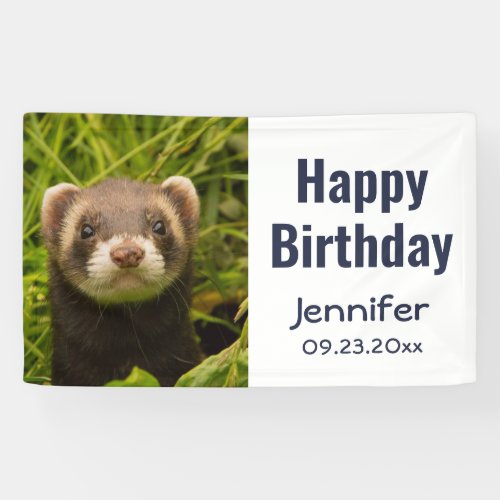 Cute Brown Ferret in the Grass Happy Birthday Banner