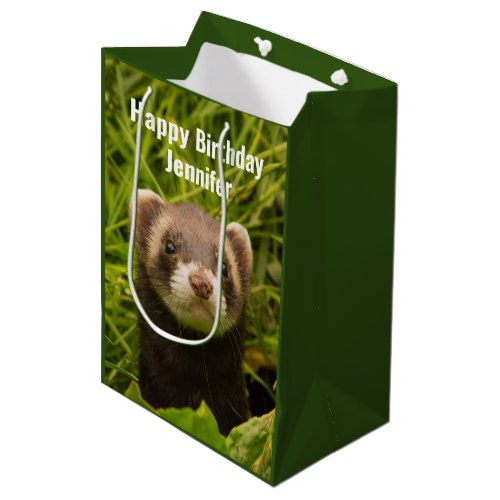 Cute Brown Ferret in the Grass Happy Birthday Medium Gift Bag