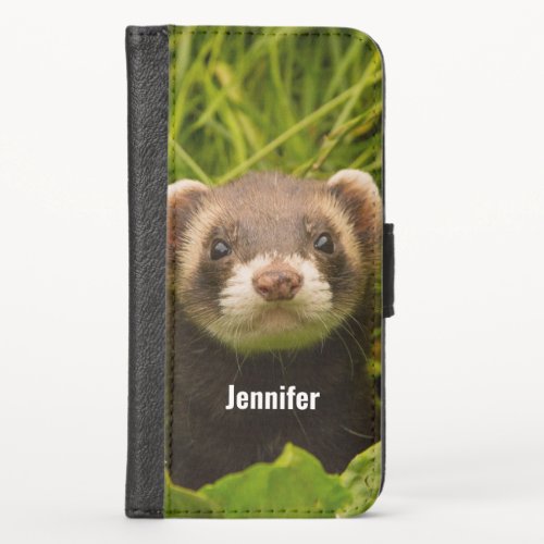 Cute Brown Ferret in the Grass iPhone X Wallet Case