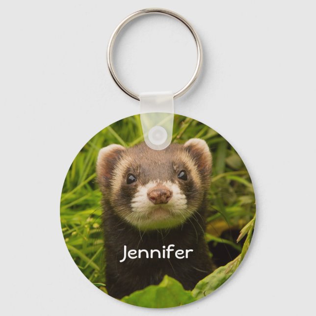 Cute Brown Ferret in the Grass Keychain (Front)