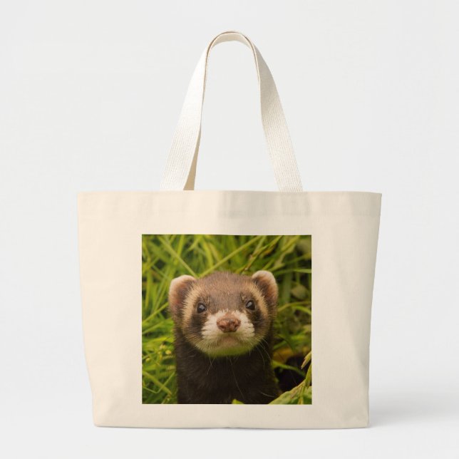 Cute Brown Ferret in the Grass Large Tote Bag (Front)