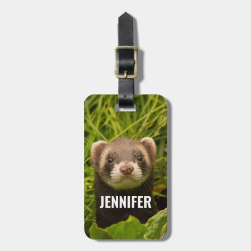 Cute Brown Ferret in the Grass Luggage Tag