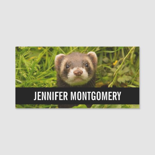 Cute Brown Ferret in the Grass Name Tag