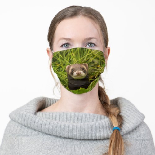 Cute Brown Ferret in the Grass Photo Adult Cloth Face Mask
