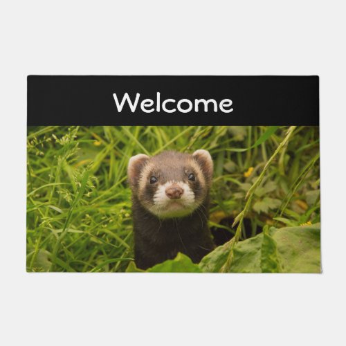 Cute Brown Ferret in the Grass Photo Doormat