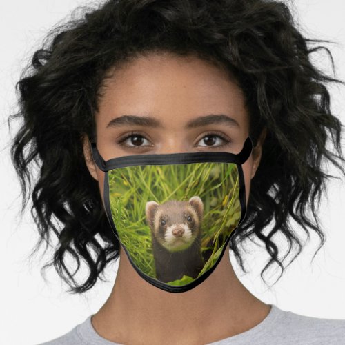 Cute Brown Ferret in the Grass Photo Face Mask