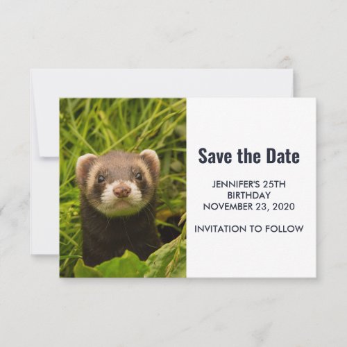 Cute Brown Ferret in the Grass Save The Date