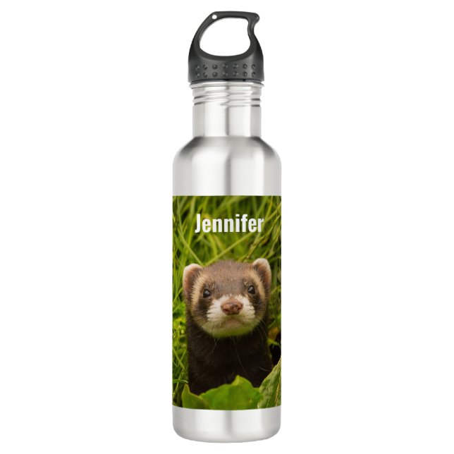 Cute Brown Ferret in the Grass Stainless Steel Water Bottle (Front)