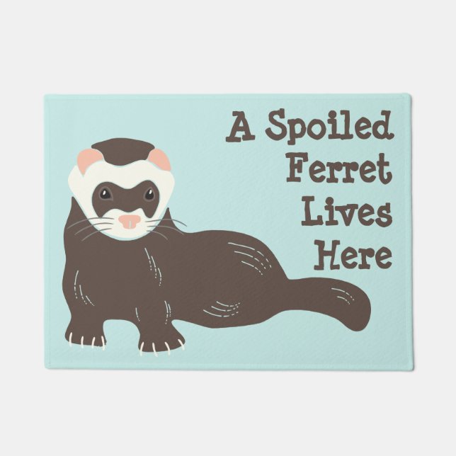 Cute Brown Ferret Mint Green Custom Welcome Mat (Front)