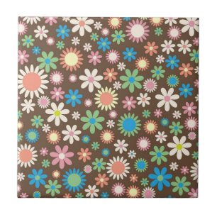 Cute Brown Flower Power Pattern Ceramic Tile