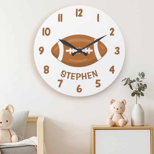 Cute Brown Football Kids Room Wall Large Clock