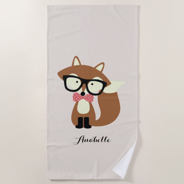 Cute Brown Fox Beach Towel (Front)