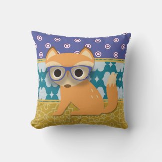 Cute Brown Fox with Blue Glasses on Yellow Teal