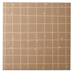 Cute Brown Gingham Ceramic Tile