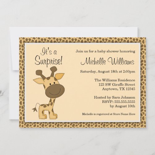 Cute Brown Giraffe Gender Neutral Baby Shower Announcement