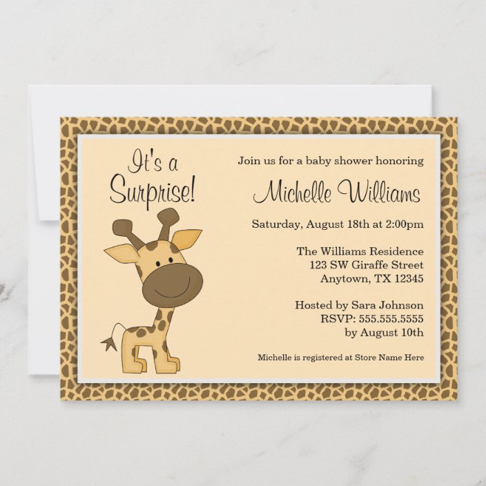 Cute Brown Giraffe Gender Neutral Baby Shower Invitation