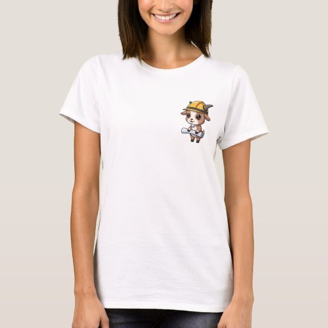 Cute Brown Goat Construction Worker T-Shirt (Front)