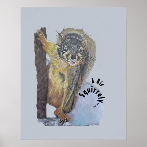 Cute Brown Gray Realistic Squirrel Art Poster