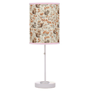 Cute Brown Gray Squirrels Red Flowers Table Lamp