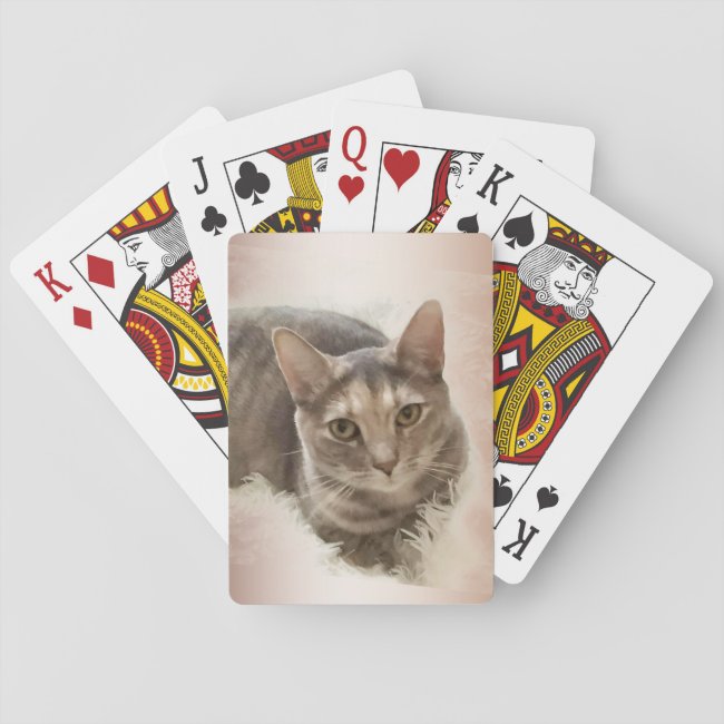 Cute Brown Gray Tabby Cat Playing Cards