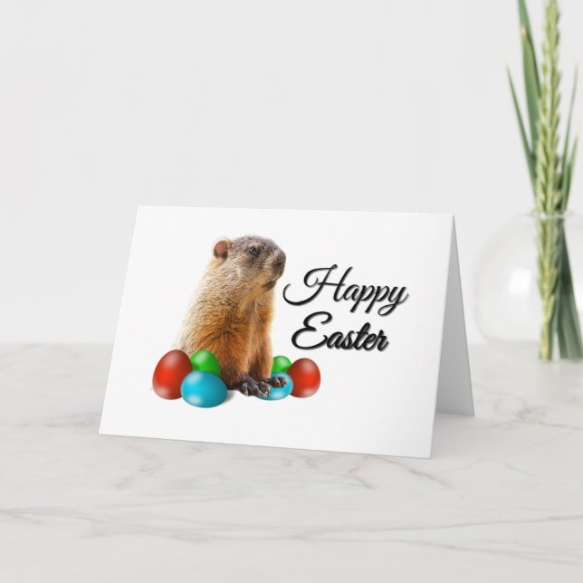 Cute Brown Guinea Pig Easter Eggs Celebration Card (Front)