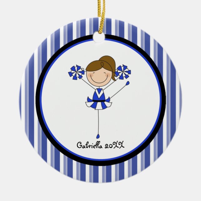 Cute Brown Haired Cheerleader Christmas Ornament (Front)