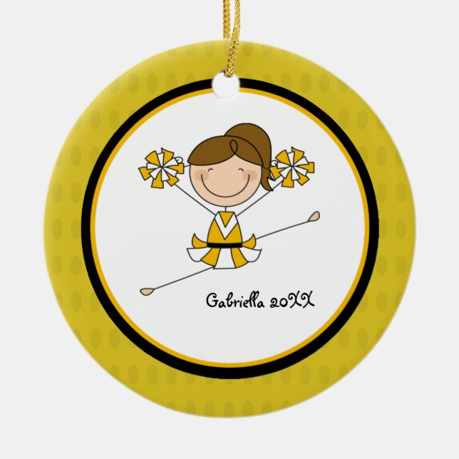 Cute Brown Haired Cheerleader Christmas Ornament (Front)