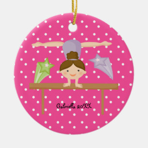 Cute Brown Haired Gymnast Christmas Ornament